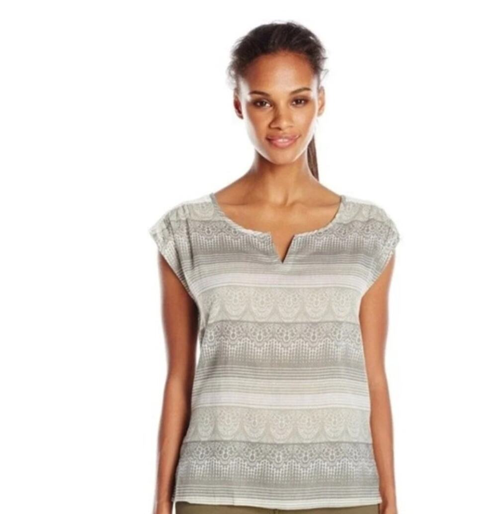 Prana Iliana Organic Cotton Silk Crochet Shoulder Top Womens Small V-Neck